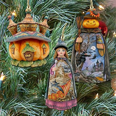 Set of 3 - Halloween Wooden Ornaments Gift Set by G. DeBrekht - Thanksgiving Halloween Decor
