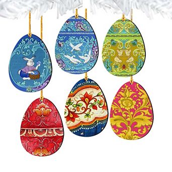 Set of 6 - Deco Eggs Wooden Holiday Ornaments by G. DeBrekht - Designocracy