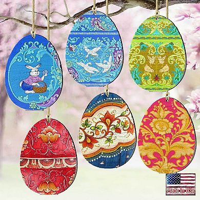 Set of 6 - Deco Eggs Wooden Holiday Ornaments by G. DeBrekht - Designocracy