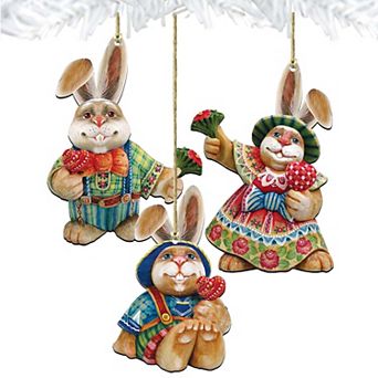 Set of 3 - Bunny Family Rustic Wooden Holiday Ornaments by G. DeBrekht - Easter Spring Decor