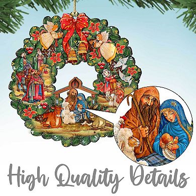 Set of 3 - Holiday Gifts Santa Wooden Ornaments by G. DeBrekht - Christmas Santa Snowman Decor