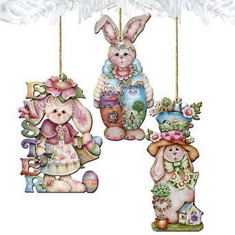 Set of 3 - Easter Wooden Holiday Ornaments by J. Mills Price - Easter Spring Decor
