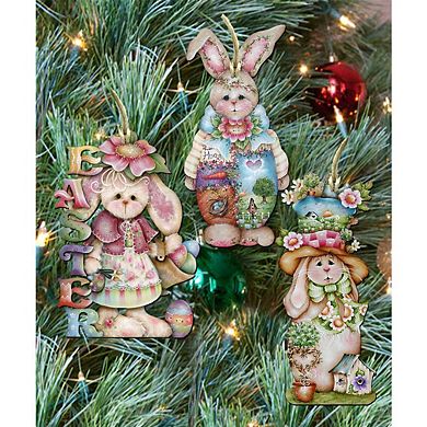 Set of 3 - Easter Wooden Holiday Ornaments by J. Mills Price - Easter Spring Decor