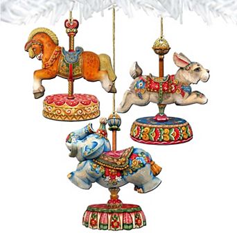 Set of 3 - Carousels Wooden Christmas Ornaments by G. DeBrekht - Christmas Decor