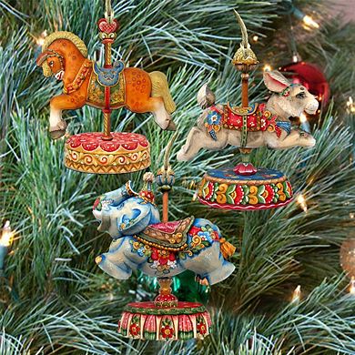 Set of 3 - Carousels Wooden Ornaments by G. DeBrekht - Christmas Decor