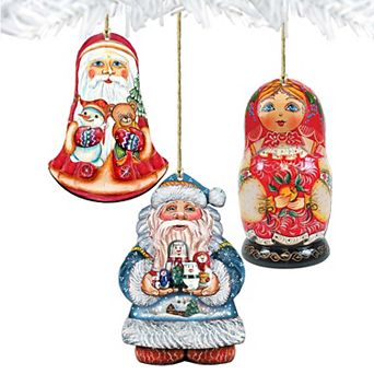 Set of 3 - Nesting Matreshka Wooden Christmas Ornaments by G. DeBrekht - Christmas Decor