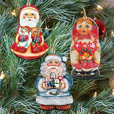 Set of 3 - Nesting Matreshka Wooden Christmas Ornaments by G. DeBrekht - Christmas Decor