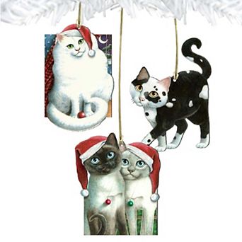 Set of 3 - Christmas Cats Wooden Christmas Ornaments by Laura Seeley - Pets Dog and Cats Decor