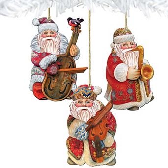 Set of 3 - Santa Musicians Wooden Christmas Ornaments by G. DeBrekht - Christmas Santa Snowman Decor