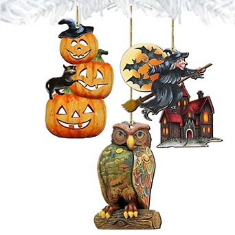 Set of 3 - Classic Halloween Wooden Christmas Ornaments by G. DeBrekht - Christmas Decor
