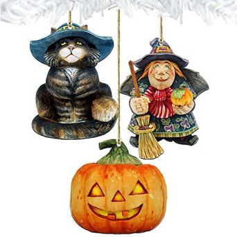 Set of 3 - Wicked Halloween Wooden Holiday Ornaments by G. DeBrekht - Thanksgiving Halloween Decor