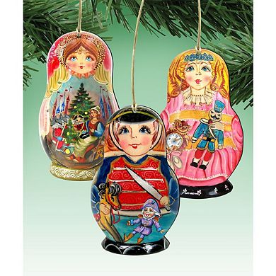 Set of 3 - Nutcracker Doll Wooden Christmas Ornaments by G. DeBrekht - Christmas Decor