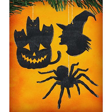 Set of 3 - Halloween Wooden Ornaments - Pumpkin,Witch Hat,Spider - by G. DeBrekht - Thanksgiving Halloween Decor