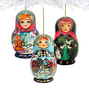 Set of 3 - Nesting Doll Wooden Christmas Ornaments by G. DeBrekht - Christmas Decor