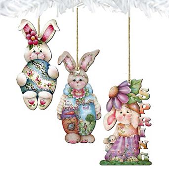 Set of 3 - Spring Wooden Holiday Ornaments by J. Mills Price - Easter Spring Decor