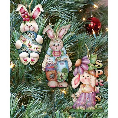 Set of 3 - Spring Wooden Ornaments by J. Mills Price - Easter Spring Decor