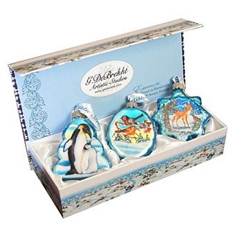 Designocracy Forest Friends Mercury Glass Ornaments Set of 3 by G. DeBrekht Wildlife Holiday Decor