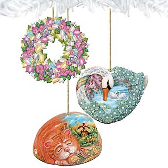 Set of 3 - Valentine's Day Love Wooden Wreath Ornaments by G. DeBrekht - Easter Spring Decor