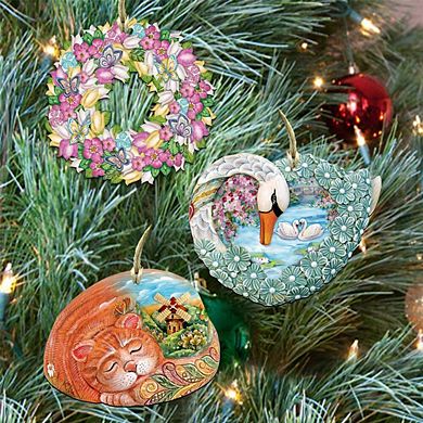 Set of 3 - Valentine's Day Love Wooden Wreath Ornaments by G. DeBrekht - Easter Spring Decor