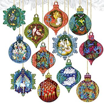 Set of 12 - 12 Days of Christmas Wooden Christmas Ornaments by G. DeBrekht - Christmas Decor