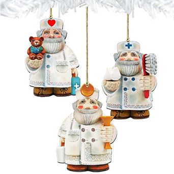 Set of 3 - Appreciation Santa Wooden Ornaments by G. DeBrekht - Christmas Santa Snowman Decor