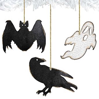 Set of 3 - Rustic Halloween Wooden Holiday Ornaments by G. DeBrekht - Thanksgiving Halloween Decor