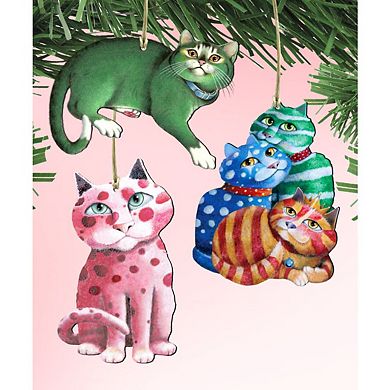 Set of 3 - Rainbow Cats Wooden Holiday Ornaments by Laura Seeley - Pets Dog and Cats Decor