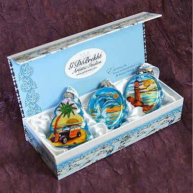 Designocracy Coastal Mercury Glass Ornaments Set of 3 by G. DeBrekht Coastal Holiday Decor