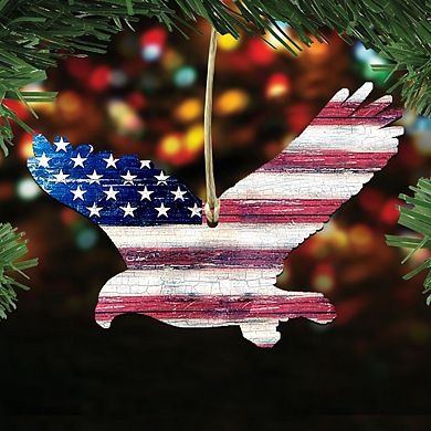 Set of 3 - Patriotic Holiday Wreath Wooden Ornaments by G. DeBrekht - American Christmas Decor