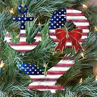 Set of 3 - Patriotic Holiday Wreath Wooden Ornaments by G. DeBrekht - American Christmas Decor