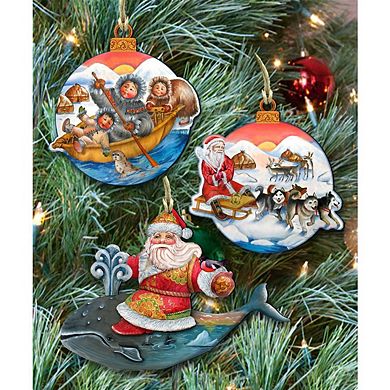Set of 3 - Christmas Journey Wooden Ornaments by G. DeBrekht - Christmas Santa Snowman Decor