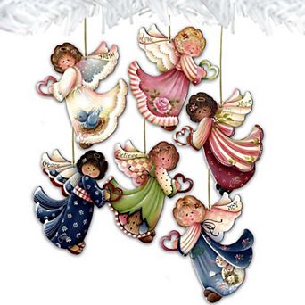 Set of 6 - Loving Angels Wooden Holiday Ornaments by J. Mills-Price - Nativity Holiday Decor