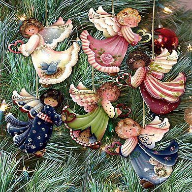Set of 6 - Loving Angels Wooden Holiday Ornaments by J. Mills-Price - Nativity Holiday Decor