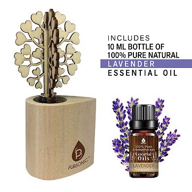 Pursonic 3D Wooden Heart Tree Reed Diffuser with Lavender Essential Oil