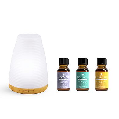 Pursonic Aromatherapy USB Diffuser & Essential Oil Set- Top 3 Oils with 2 Mist Settings Changing Ambient Light Settings