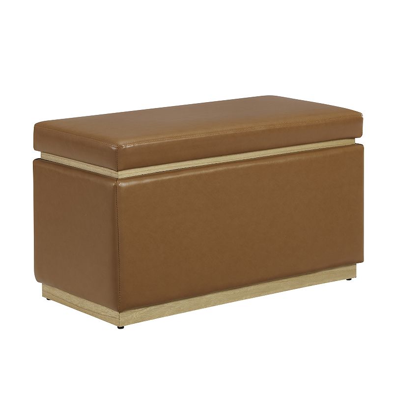 Linon Blanche Rectangle Storage Ottoman, Caramel