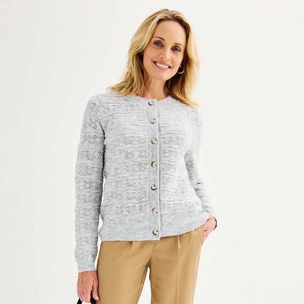 Denim & Co. Signature Button Front Pointelle SweaterCaridgan 