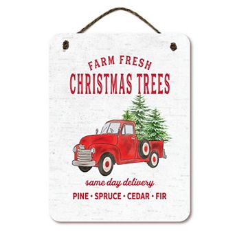 COURTSIDE MARKET Farm Fresh Christmas Trees Truck Hanging Sign
