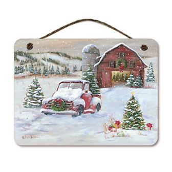 COURTSIDE MARKET On The Farm Christmas Hanging Sign Wall Art
