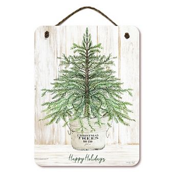 COURTSIDE MARKET Happy Holidays Tree Hanging Sign Wall Art