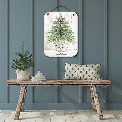 COURTSIDE MARKET Happy Holidays Tree Hanging Sign Wall Art
