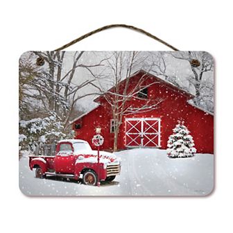 COURTSIDE MARKET Truck Full Of Sleds Hanging Sign Wall Art