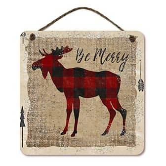 COURTSIDE MARKET Buffalo Check Moose Christmas Sign Wall Decor