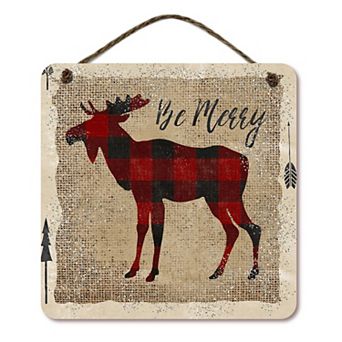 COURTSIDE MARKET Buffalo Check Moose Christmas Sign Wall Decor