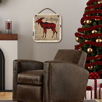 COURTSIDE MARKET Buffalo Check Moose Christmas Sign Wall Decor