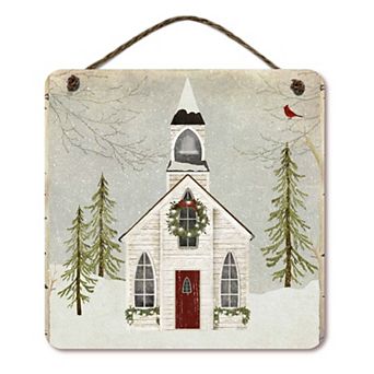 COURTSIDE MARKET Snow Church Sign Wall Decor