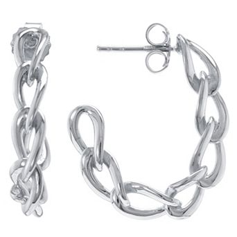 Judy Crowell Sterling Silver Chain Link Hoop Earrings