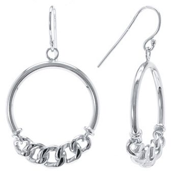Judy Crowell Sterling Silver Open Circle Chain Drop Earrings