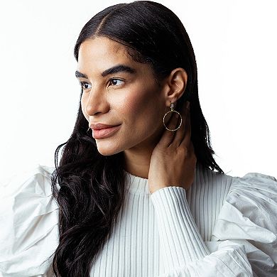 Judy Crowell Sterling Silver Diamond Cut Open Circle Beaded Drop Earrings