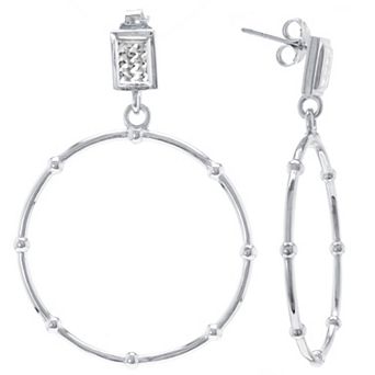 Judy Crowell Sterling Silver Diamond Cut Open Circle Beaded Drop Earrings